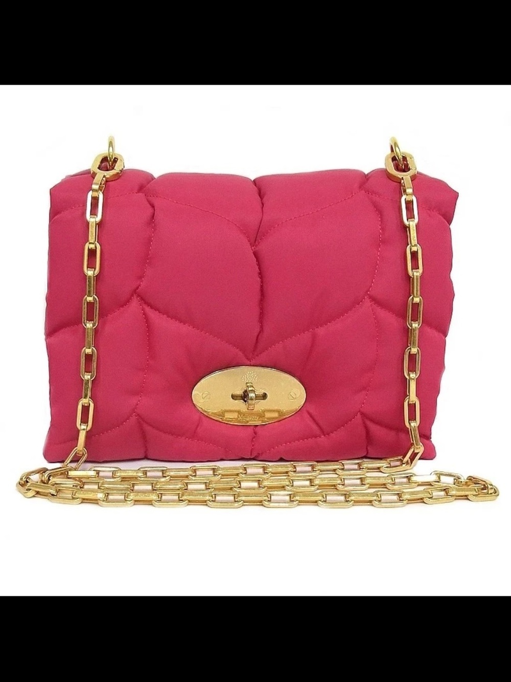 Mulberry Quilted Hot Pink Crossbody with Gold Chain